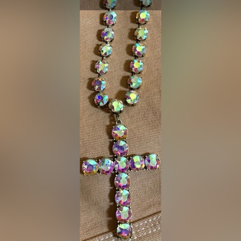 AB Iridescent Crystal Cross Necklace